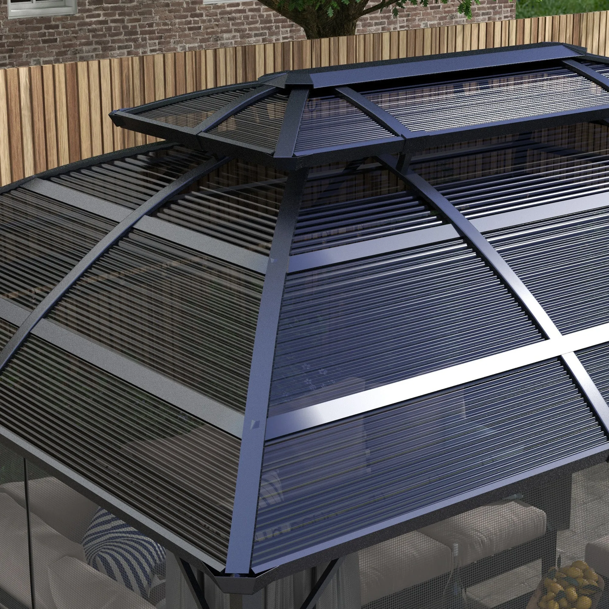 4 x 3m Polycarbonate Gazebo with Aluminium Frame & Double Roof, for Yard, Patio, Black