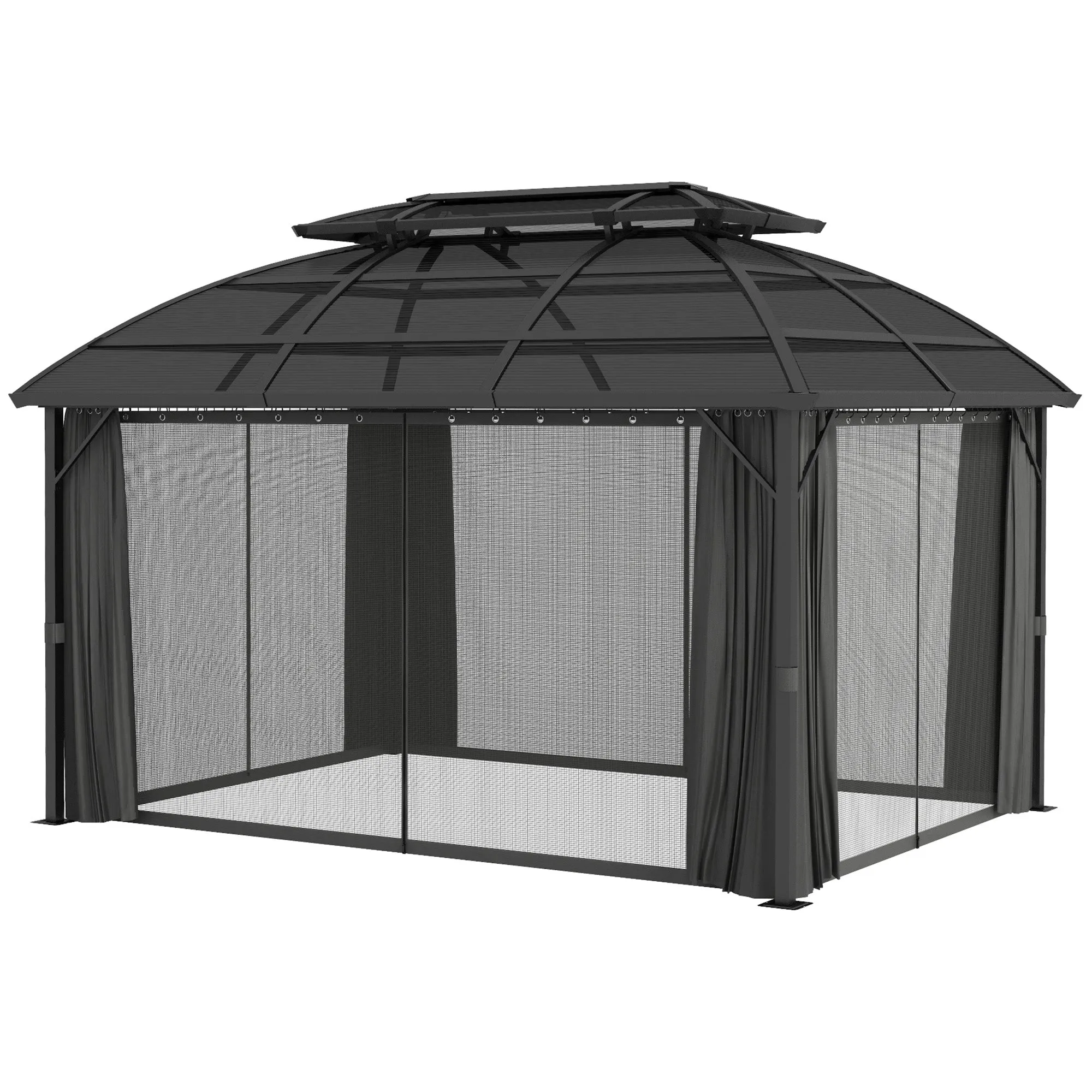 4 x 3m Polycarbonate Gazebo with Aluminium Frame & Double Roof, for Yard, Patio, Black