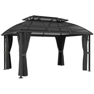 4 x 3m Polycarbonate Gazebo with Aluminium Frame & Double Roof, for Yard, Patio, Black