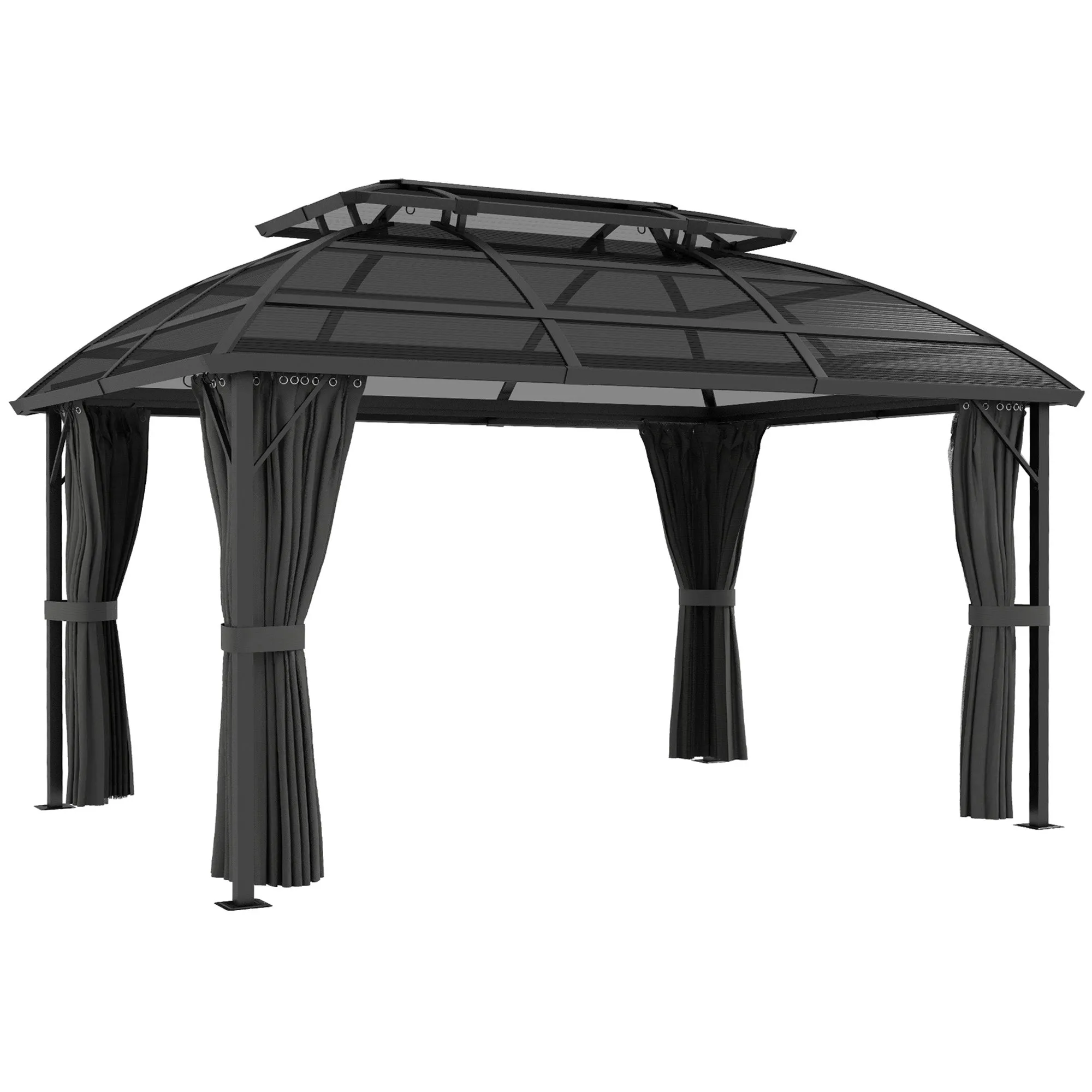 4 x 3m Polycarbonate Gazebo with Aluminium Frame & Double Roof, for Yard, Patio, Black