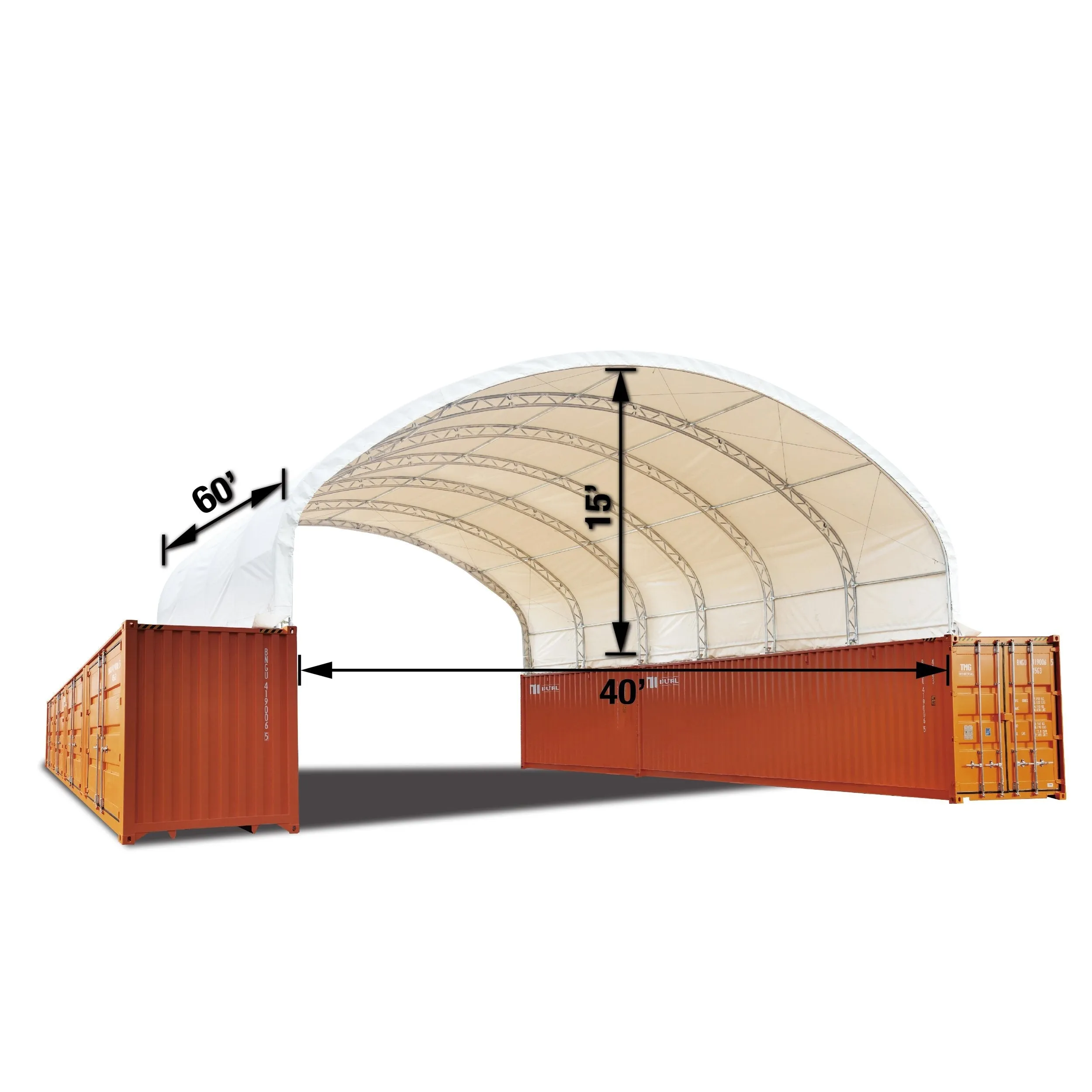 40' x 60' Dual Truss Container Shelter with Heavy-Duty 21oz PVC Fabric | Fire Retardant | Water Resistant | UV Protected