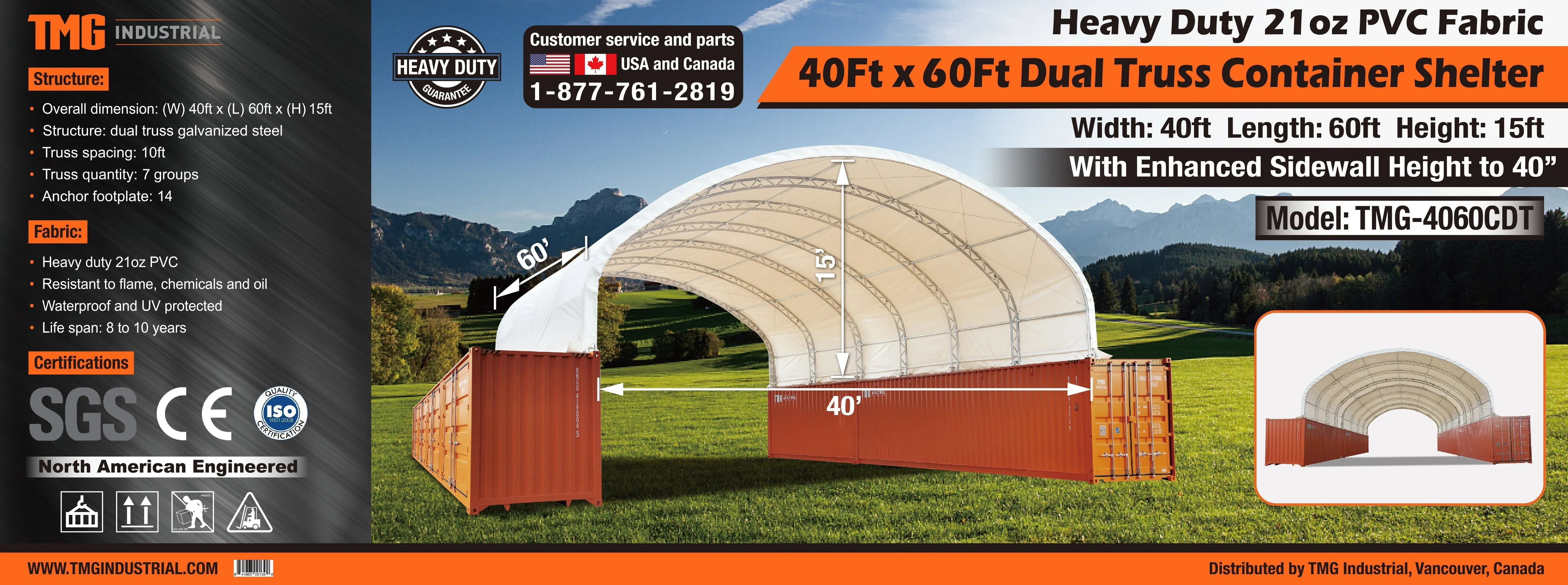 40' x 60' Dual Truss Container Shelter with Heavy-Duty 21oz PVC Fabric | Fire Retardant | Water Resistant | UV Protected