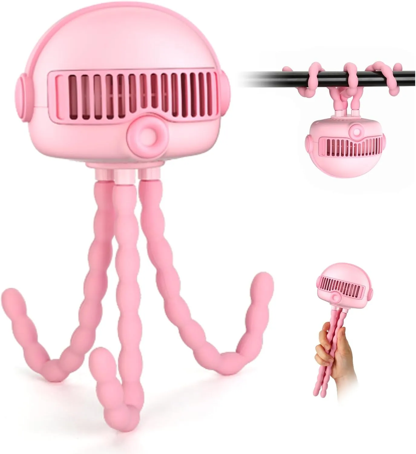 4000mAh Portable Baby Stroller Fan - 3-Speed, Low Noise, with Safety Net, Multifunctional for Stroller, Crib, Car, Desktop & Camping…… (Pink)