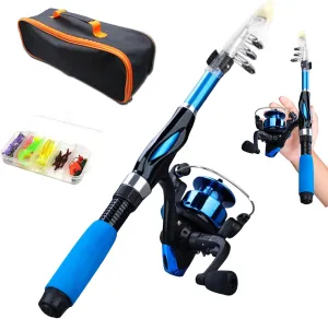4PCS/Set Kids Fishing Pole Kids Fishing Gear Telescopic Portable Mini Kids Fishing Rod Starter Set Ceramic Guide Ring Fiberglass Lure Fishing Rod Fishing Set