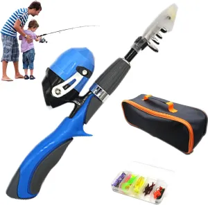 4Pcs/Set Kids Fishing Set Portable Telescopic Fishing Rod 6-Section Beginner Fishing Pole with Spinning Fishing Reel, Portable Bag, Tackle Box for Boys, Girls, Youth Gift