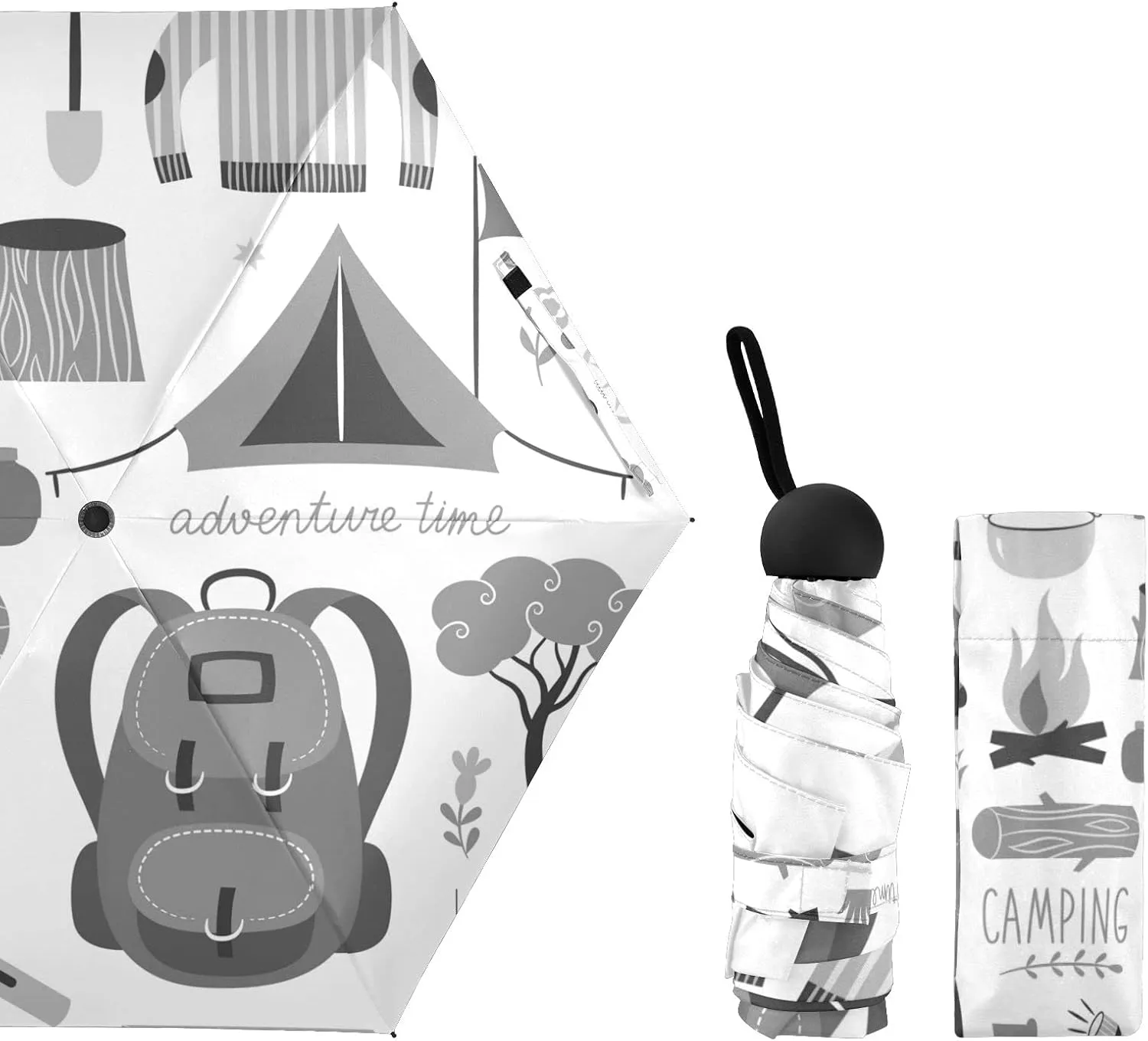 5 Folding Compact Pocket Windproof Umbrella, 6 Ribs Ultra-Light Foldable Vinyl Parasol, Mini Anti-UV Travel Umbrella