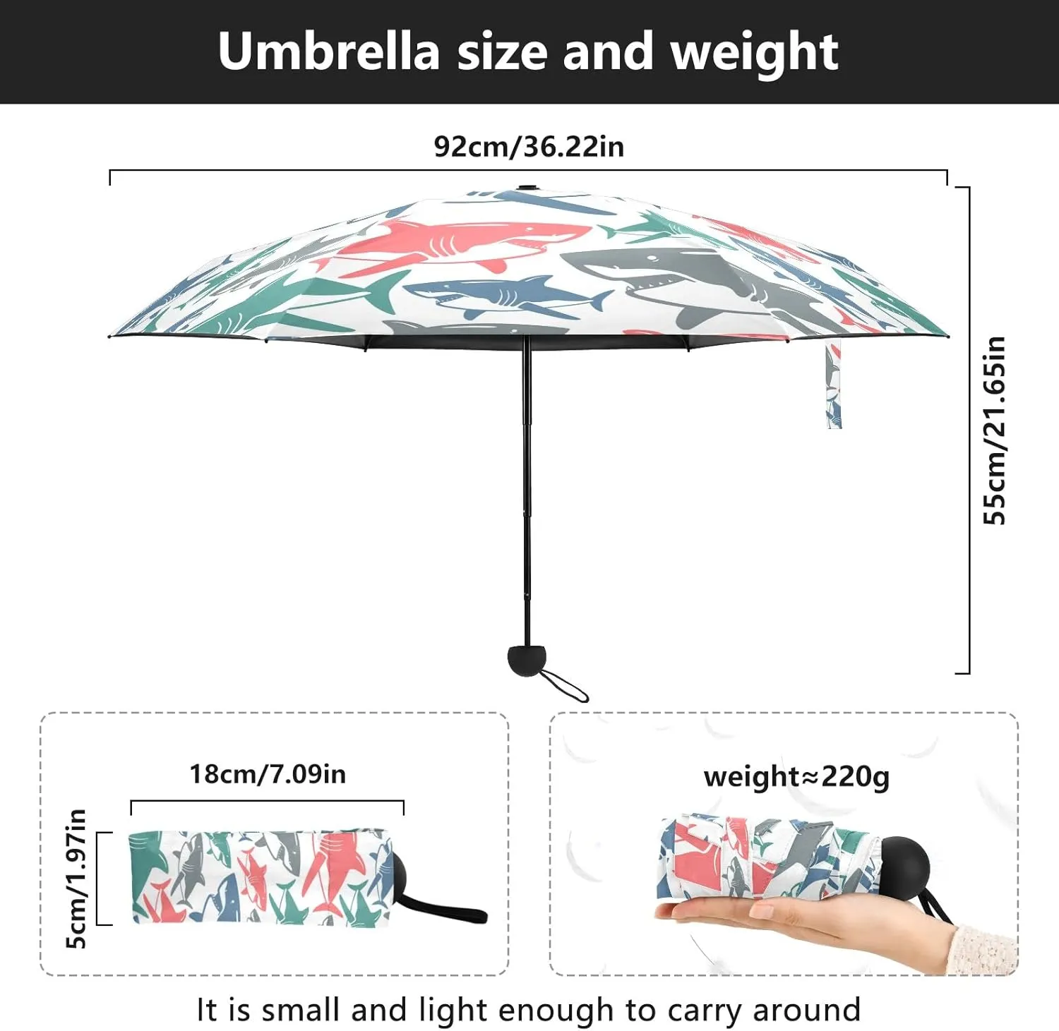5 Folding Compact Pocket Windproof Umbrella, 6 Ribs Ultra-Light Foldable Vinyl Parasol, Mini Anti-UV Travel Umbrella