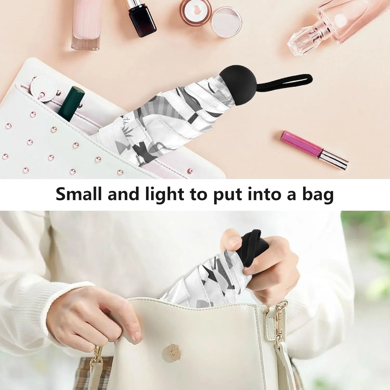 5 Folding Compact Pocket Windproof Umbrella, 6 Ribs Ultra-Light Foldable Vinyl Parasol, Mini Anti-UV Travel Umbrella