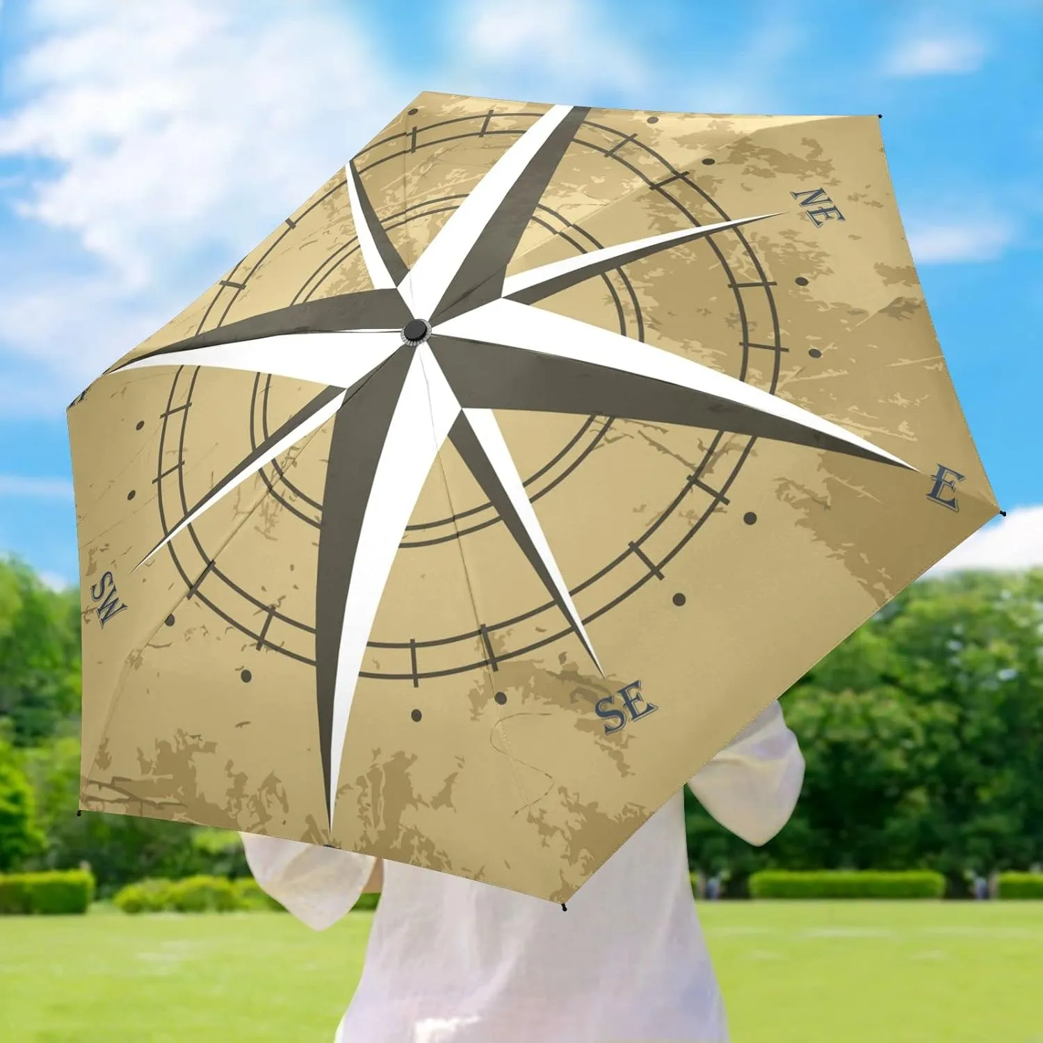 5 Folding Compact Pocket Windproof Umbrella, 6 Ribs Ultra-Light Foldable Vinyl Parasol, Mini Anti-UV Travel Umbrella