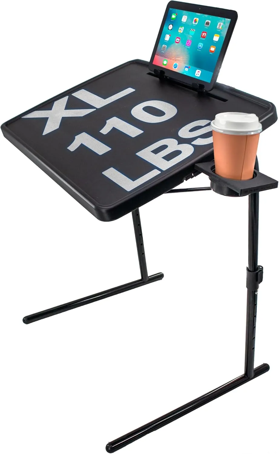 5 STAR SUPER DEALS XL Adjustable TV Tray Table - Folding, Portable, & Sturdy w/Rotating Cup Holder & Tablet Book Stand - Tray Table for Laptop, Eating, Drawing, & Snacks - Black
