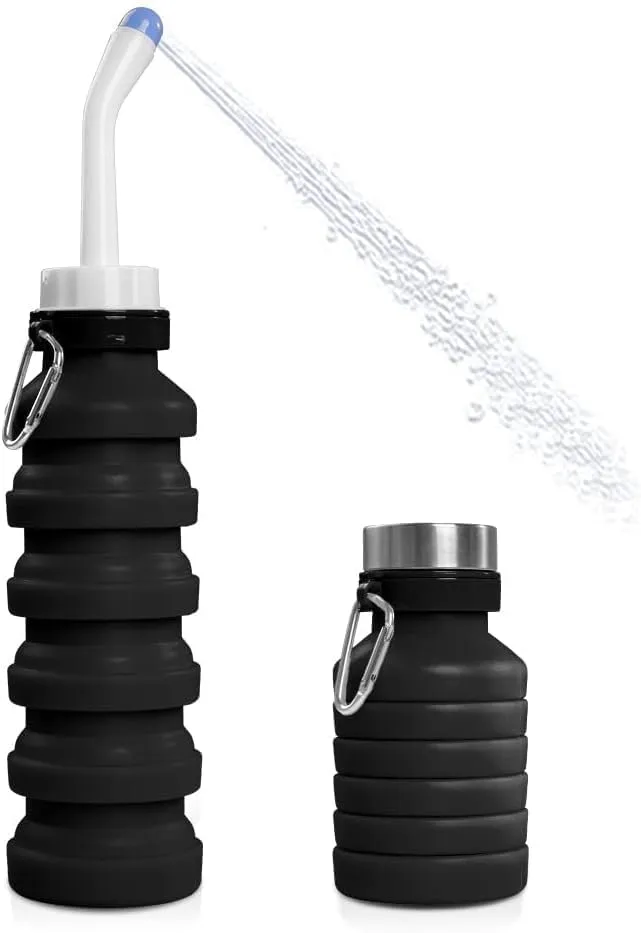 550ml Foldable Manual Toilet Bidet Black Handheld Cleaning Fixture for Camping, Travel, RV, and Portable Sanitation Use