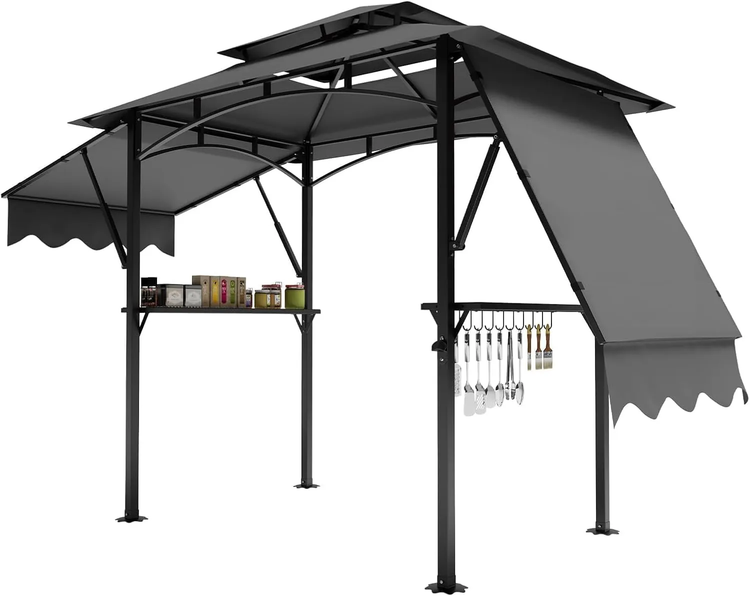 5x8ft Grill Gazebo with Double Layer Canopy, Waterproof Outdoor BBQ Gazebo Tent with Extra Shade & Dual-Sided Awning, Sturdy Two-Side Frames for Patio, Deck, Garden