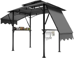 5x8ft Grill Gazebo with Double Layer Canopy, Waterproof Outdoor BBQ Gazebo Tent with Extra Shade & Dual-Sided Awning, Sturdy Two-Side Frames for Patio, Deck, Garden