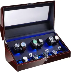 6 10 Watch Winder for Automatic Watches Soft Flexible Watch Pillow Led Illumination Quiet Motor Piano Paint Exterior,Ebony