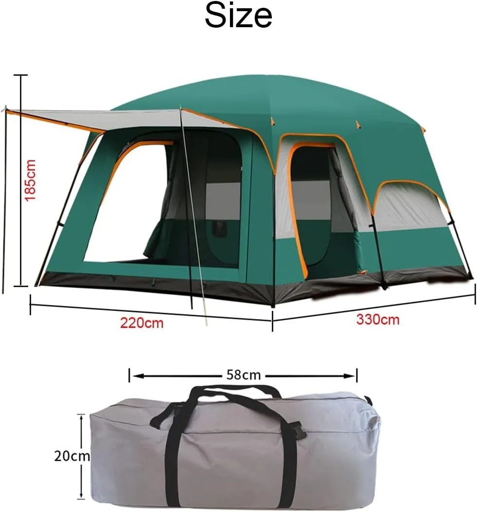 6 Person Tent Double Layer Tent for Camping Family,Waterproof Outdoor Tent with Porch,2 Bedroom Living Room Tent,Advanced Ventilation Dome Tent