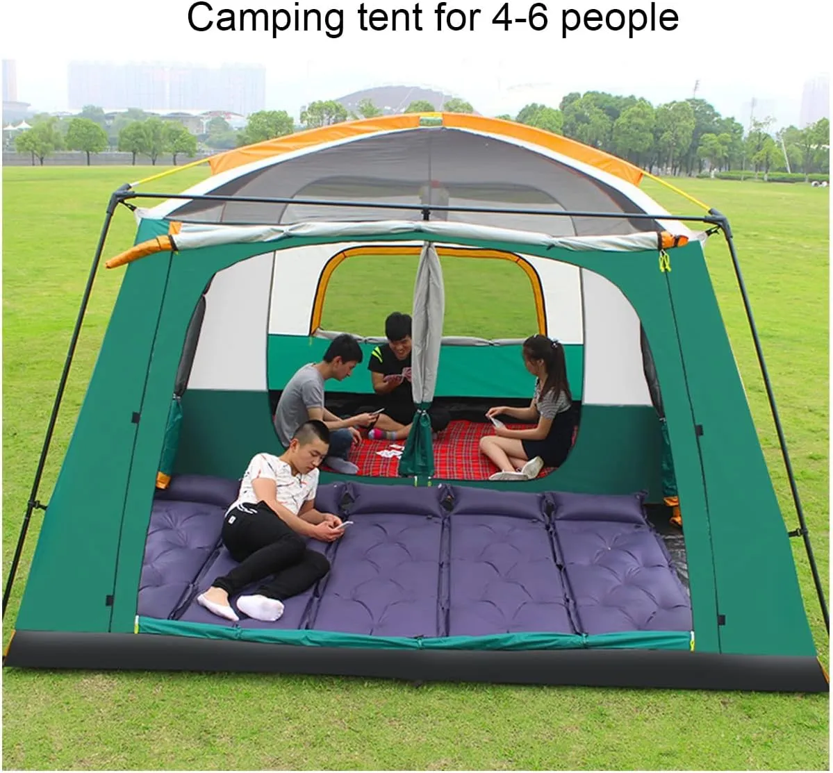 6 Person Tent Double Layer Tent for Camping Family,Waterproof Outdoor Tent with Porch,2 Bedroom Living Room Tent,Advanced Ventilation Dome Tent