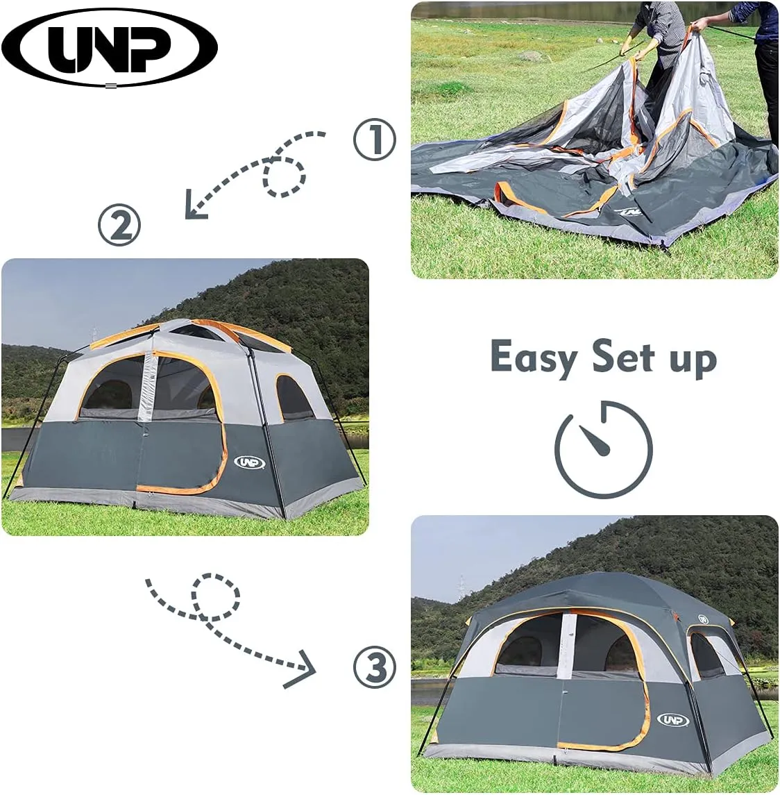 6 Person Waterproof Windproof Easy Setup,Double Layer Family Camping Tent