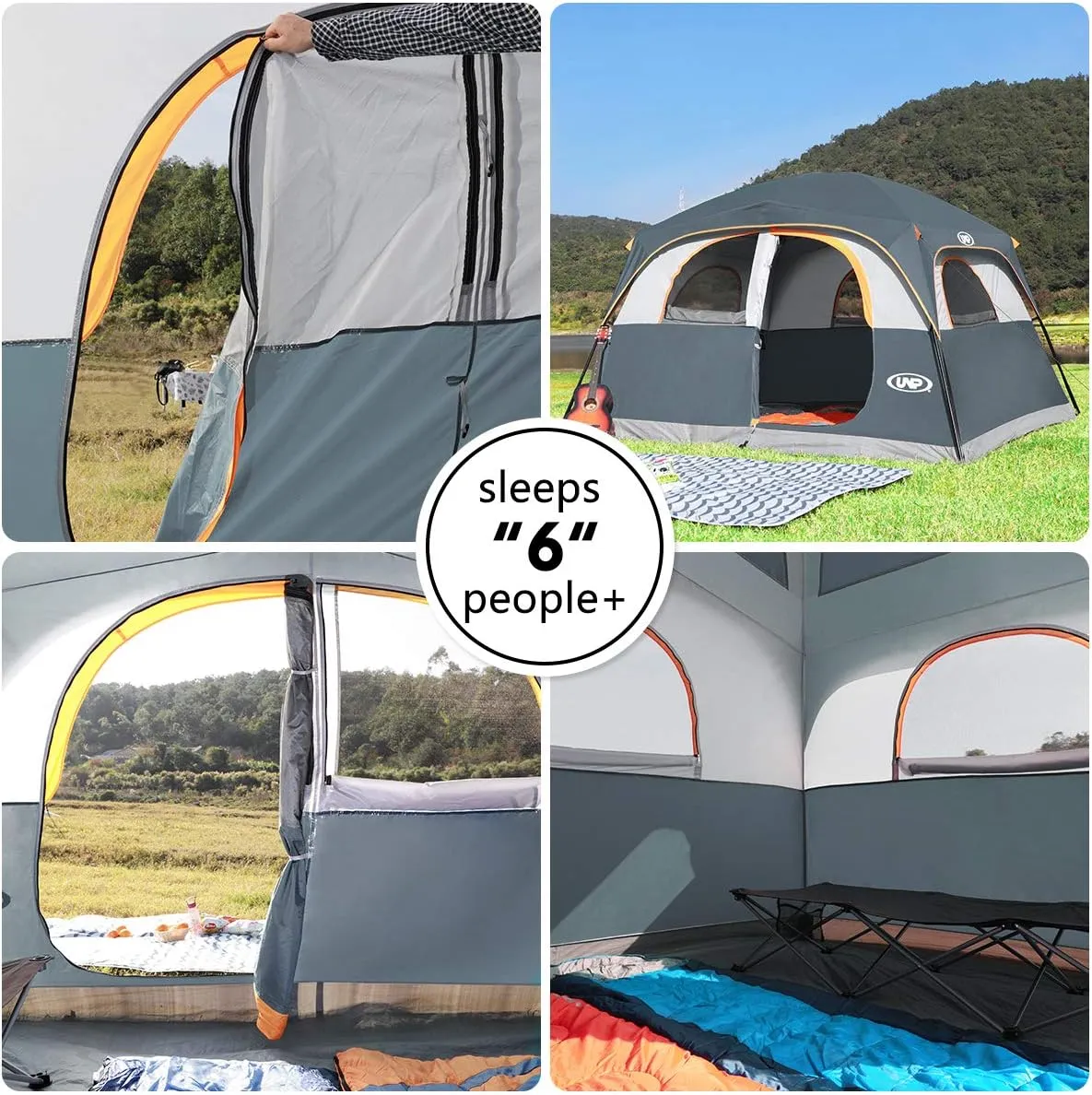 6 Person Waterproof Windproof Easy Setup,Double Layer Family Camping Tent