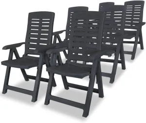 6-Piece Anthracite Plastic Reclining Patio Chairs Set, Foldable Outdoor Lounge Chairs with 4 Adjustable Positions, Weather-Resistant Furniture for Garden Poolside Beach Camping