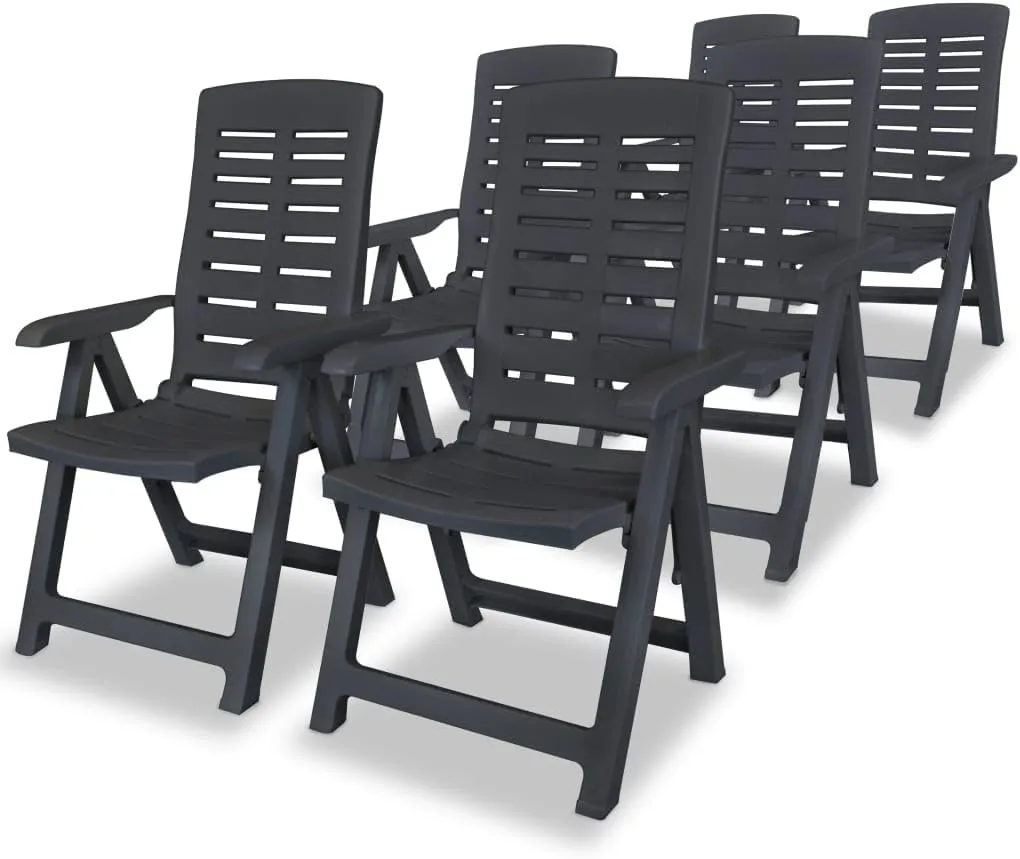 6-Piece Anthracite Plastic Reclining Patio Chairs Set, Foldable Outdoor Lounge Chairs with 4 Adjustable Positions, Weather-Resistant Furniture for Garden Poolside Beach Camping