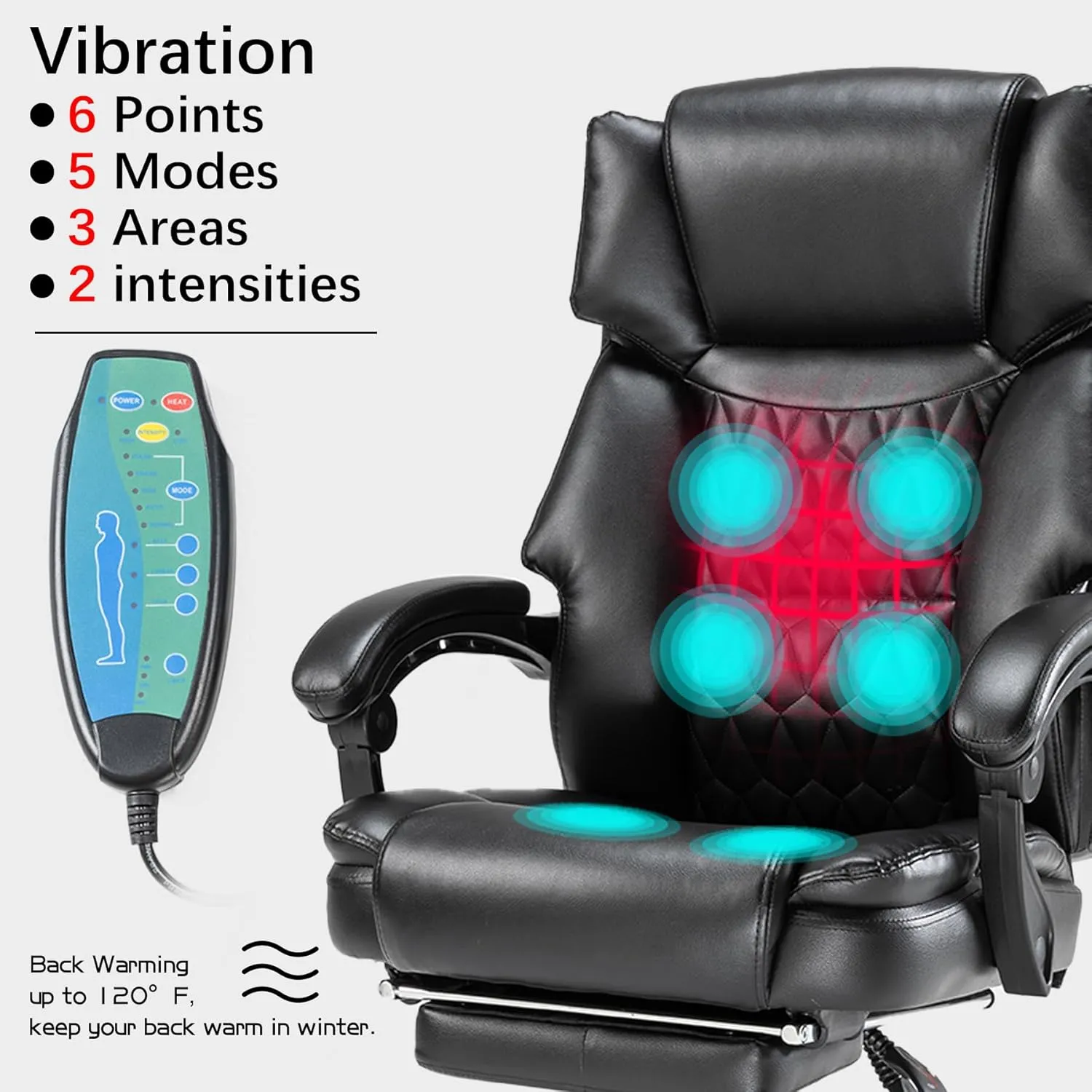 6 Points Massage Office Chair with Heat,Reclining Office Chair with Foot Rest,Vibration Home Office Desk Chairs for Heavy People 400lbs,Ergonomic Managerial Executive (Black)