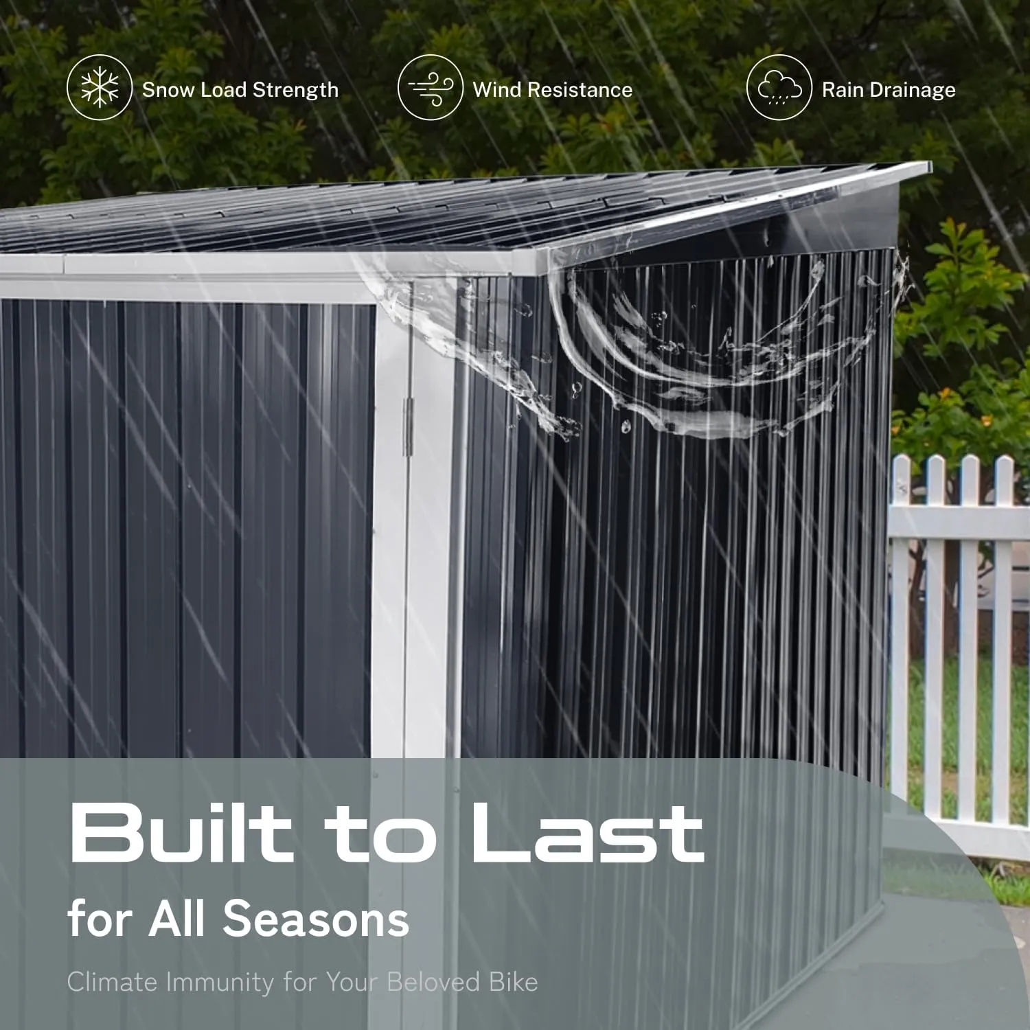 6’ x 6’ Bike Storage Shed, Bicycle Metal Shelter & Garage w/ 4 Rails and Lockable Door, Heavy Duty Bicycle Storage Shed for All Weather, Anthracite with White Trim