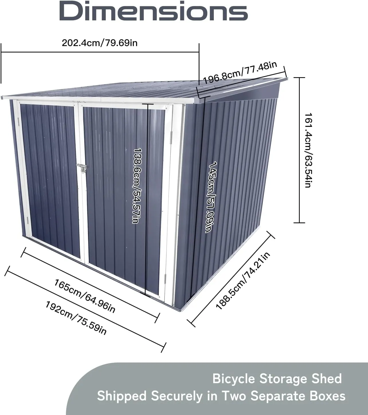 6’ x 6’ Bike Storage Shed, Bicycle Metal Shelter & Garage w/ 4 Rails and Lockable Door, Heavy Duty Bicycle Storage Shed for All Weather, Anthracite with White Trim