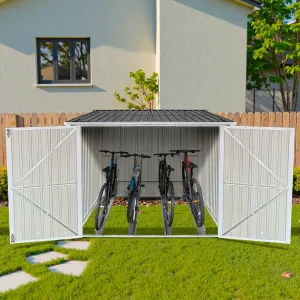 6’ x 6’ Bike Storage Shed, Bicycle Metal Shelter & Garage w/ 4 Rails and Lockable Door, Heavy Duty Bicycle Storage Shed for All Weather, Anthracite with White Trim