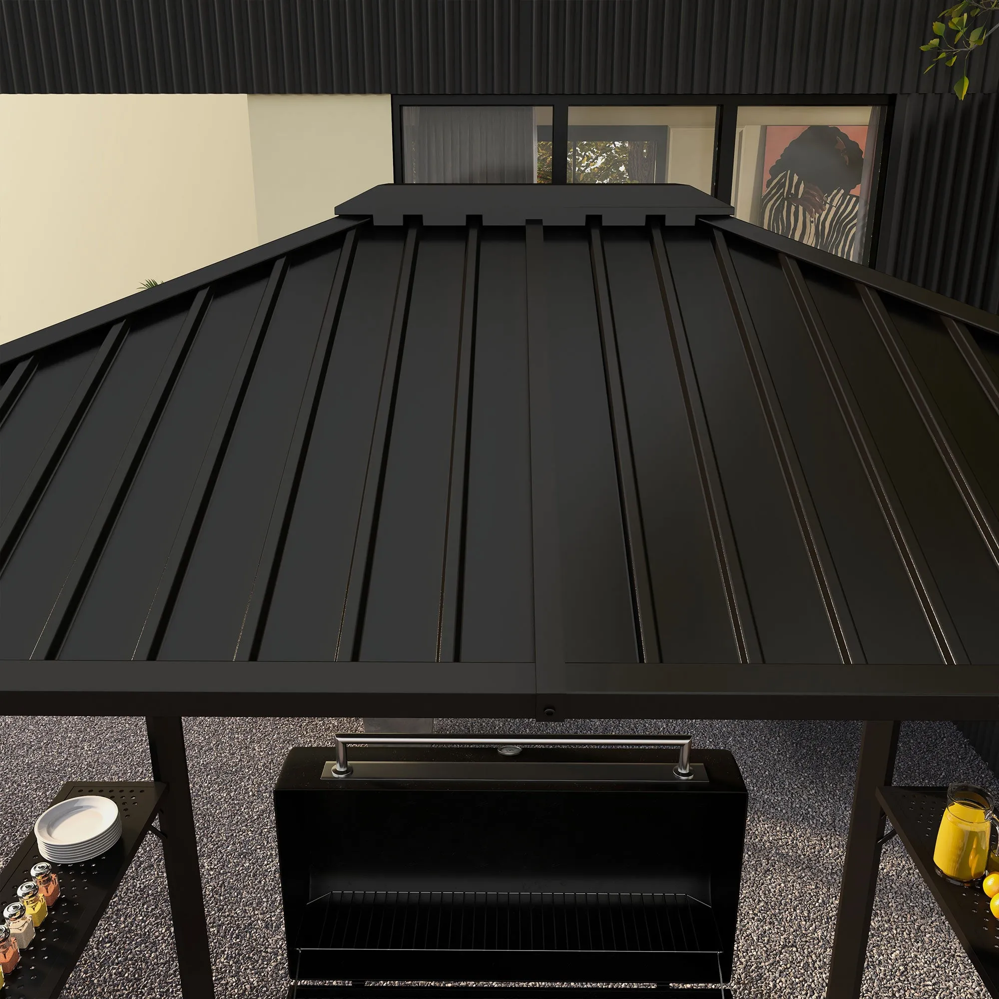 6' x 8' Metal Roof BBQ Grill Gazebo, Aluminum Frame, 2 Side Shelves