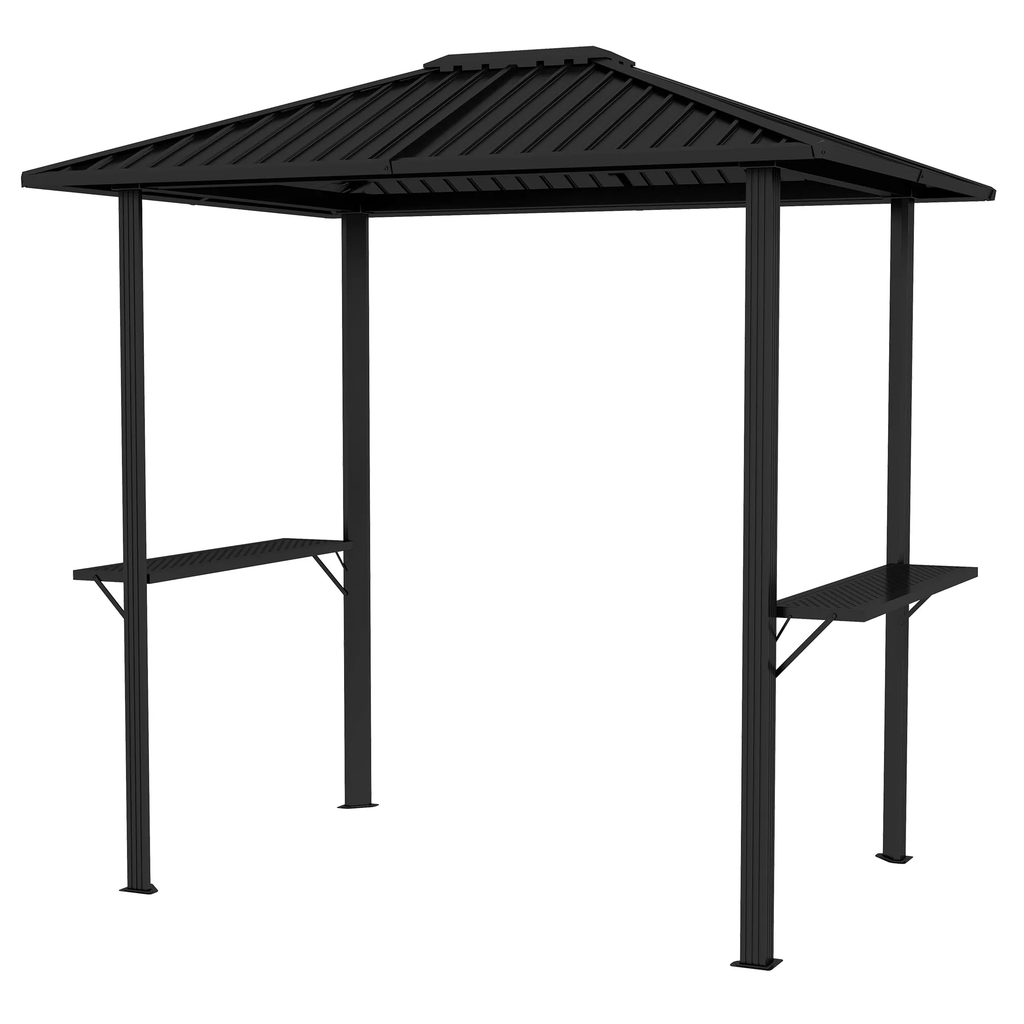 6' x 8' Metal Roof BBQ Grill Gazebo, Aluminum Frame, 2 Side Shelves
