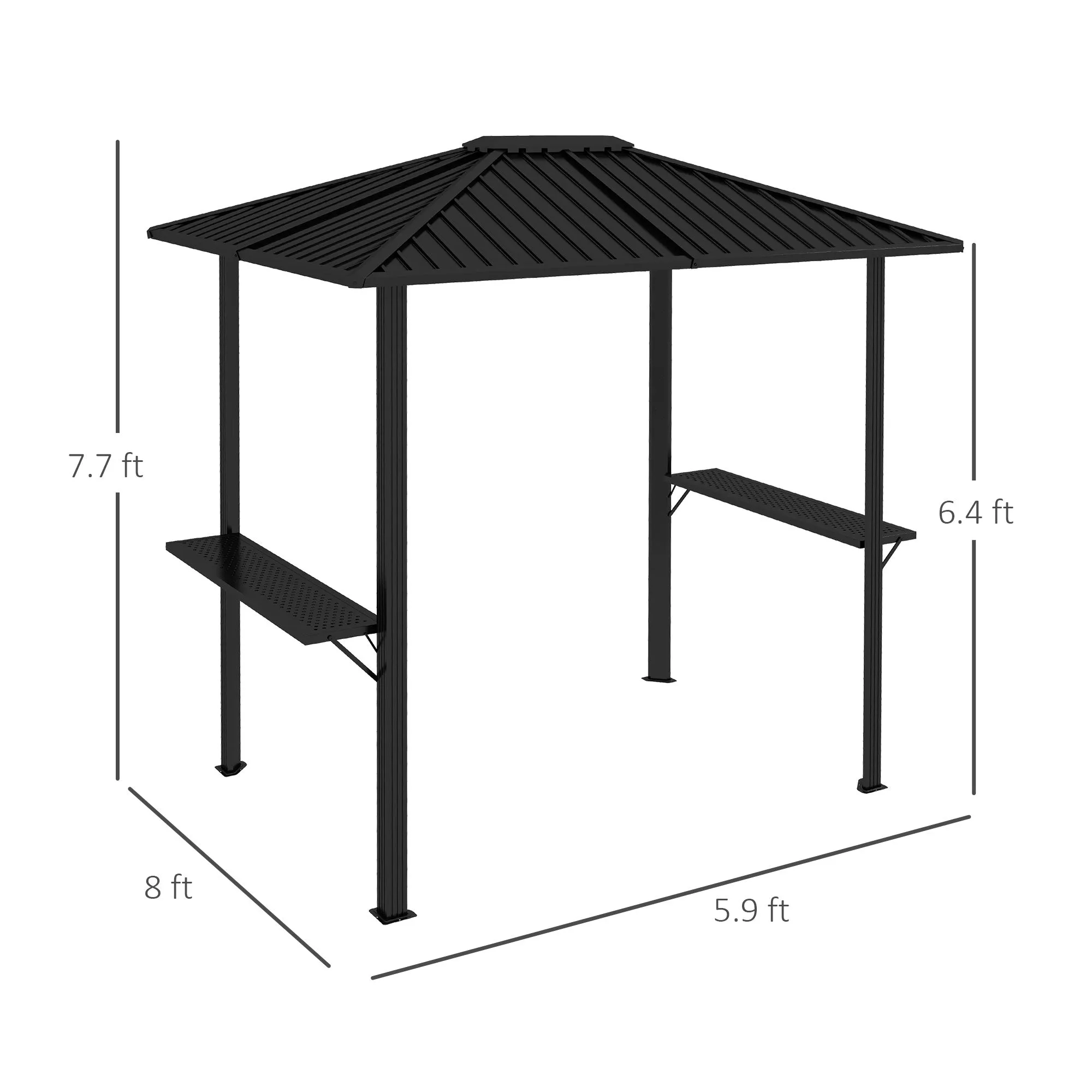 6' x 8' Metal Roof BBQ Grill Gazebo, Aluminum Frame, 2 Side Shelves