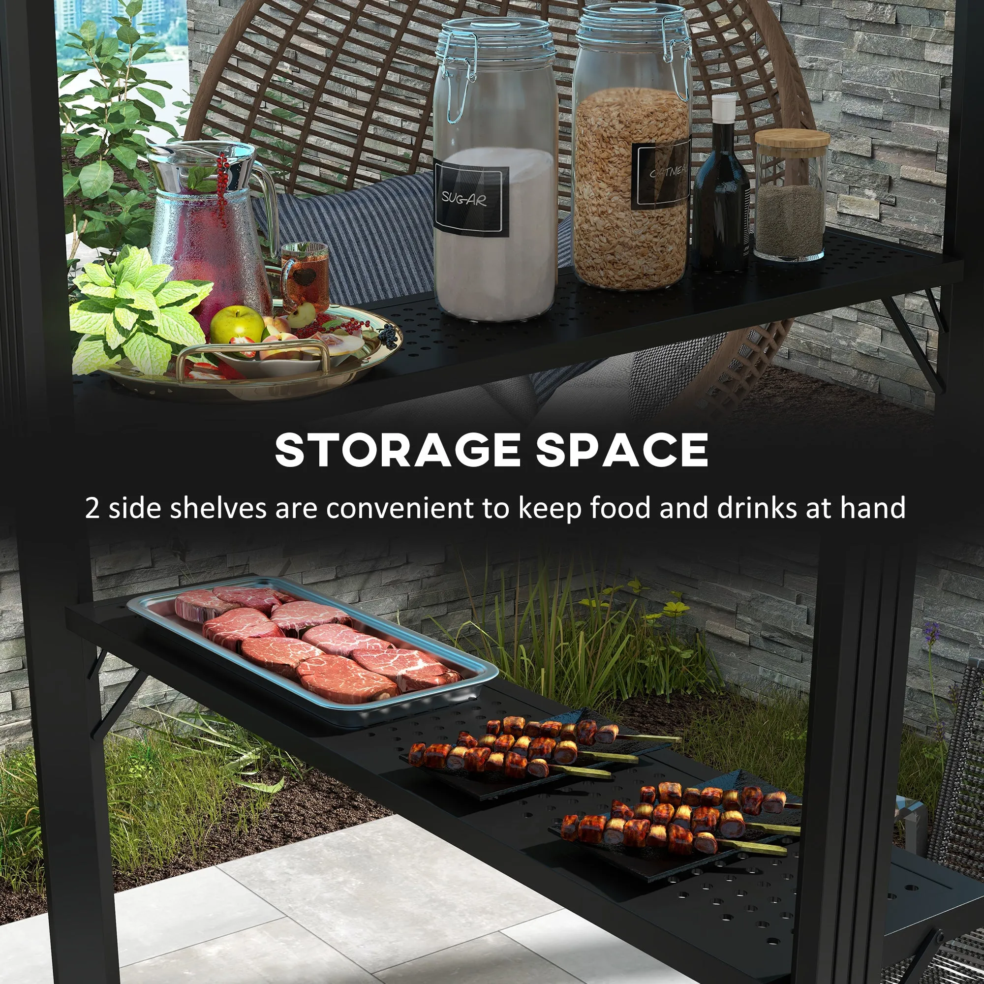 6' x 8' Metal Roof BBQ Grill Gazebo, Aluminum Frame, 2 Side Shelves