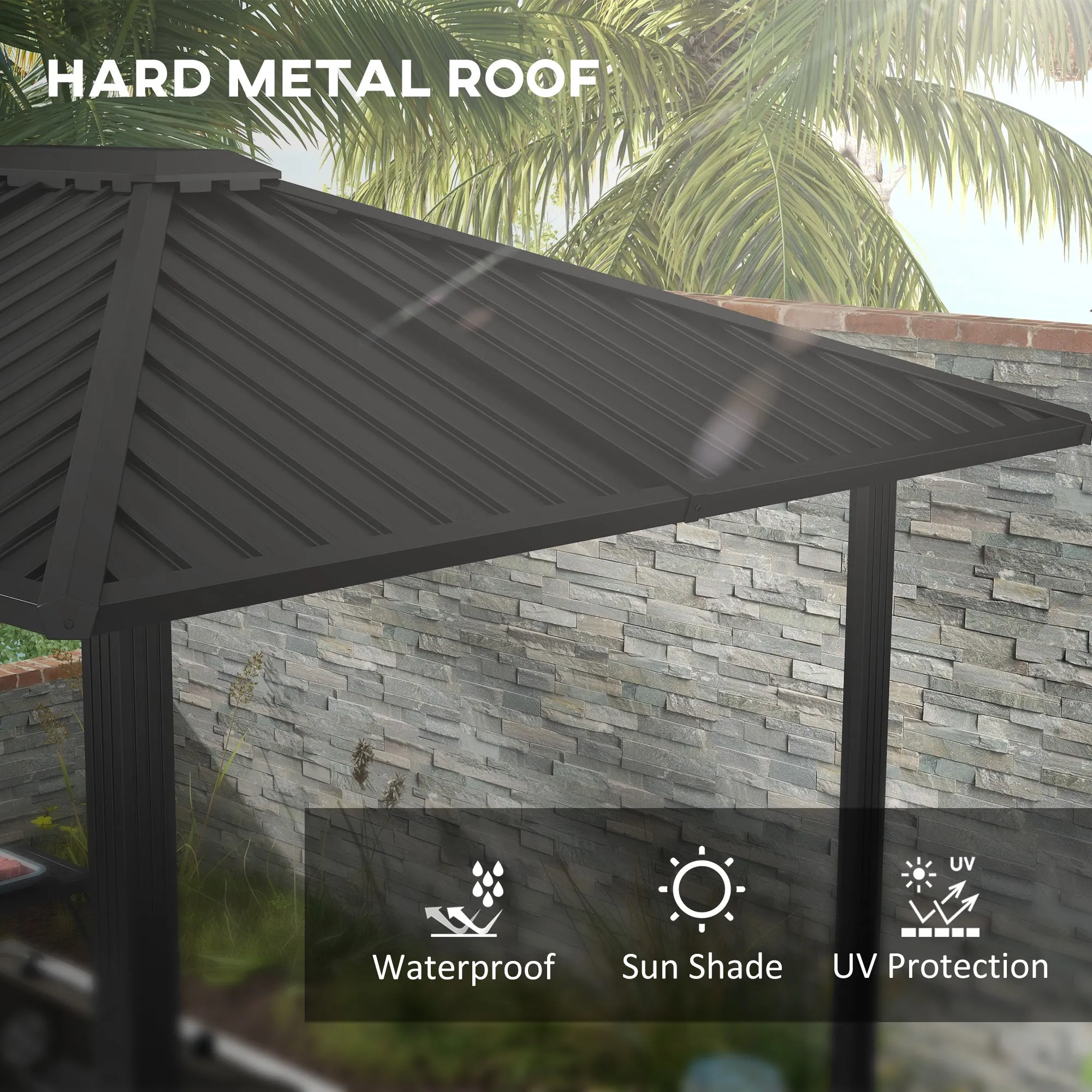 6' x 8' Metal Roof BBQ Grill Gazebo, Aluminum Frame, 2 Side Shelves