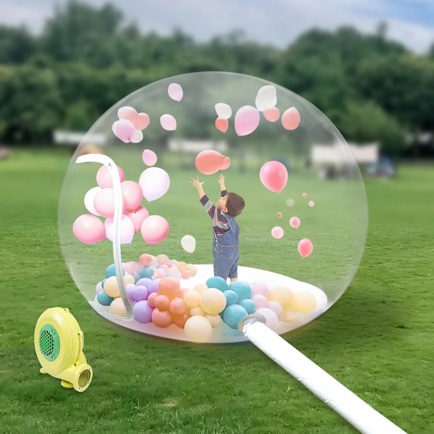 6.5ft Inflatable Bubble Tent House Clear Dome,PVC Transparent Tarpaulin with 300W Quiet Air Blower Bubble Balloon House for Backyard Stargazing All-Weather Campsite