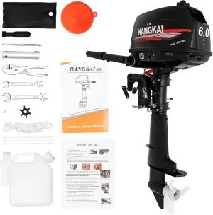 6HP Outboard Motor, 2 Stroke 6HP Heavy Duty Outboard Boat Motor Engine, Fishing Inflatable Fishing Boat Power Engine with Water Cooling & CDI Ignition System -Short Shaft