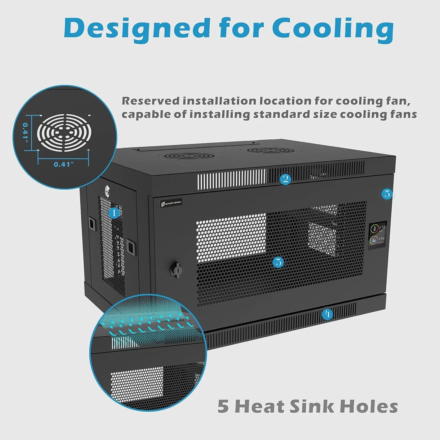6U/9U/12U Wall Mount Rack Server Rack Enclosure with Temp & Humi Display, Locks, Network Cabinet 17.7” Deep, 19 Inch Server Cabinet for IT/A/V Devices (6U Fully Assembled No Fans)