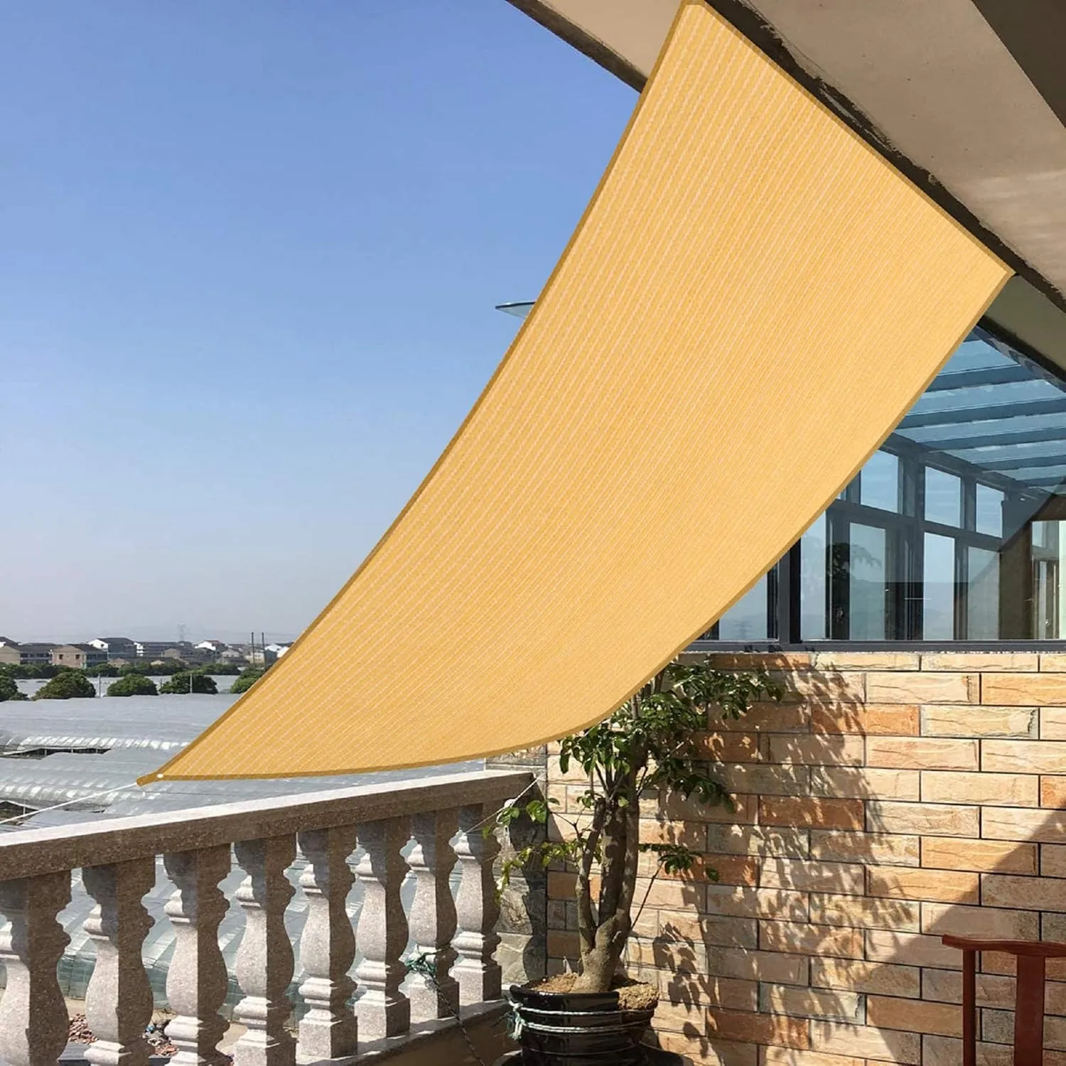 7' x 16' Sand Rectangle Sun Shade Sail Canopy, 95% UV Blockage Awning Shelter Fabric Cloth Screen for Patio Outdoor Backyard - Heavy Duty Commercial Grade (Custom Size - Made in USA)
