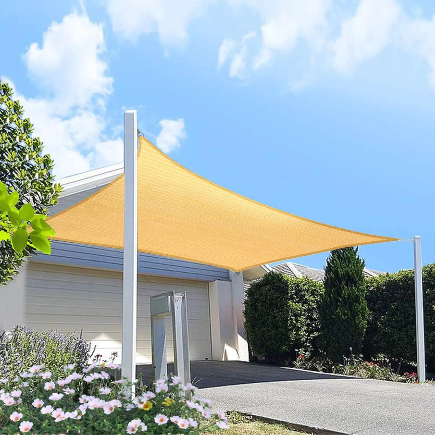 7' x 16' Sand Rectangle Sun Shade Sail Canopy, 95% UV Blockage Awning Shelter Fabric Cloth Screen for Patio Outdoor Backyard - Heavy Duty Commercial Grade (Custom Size - Made in USA)