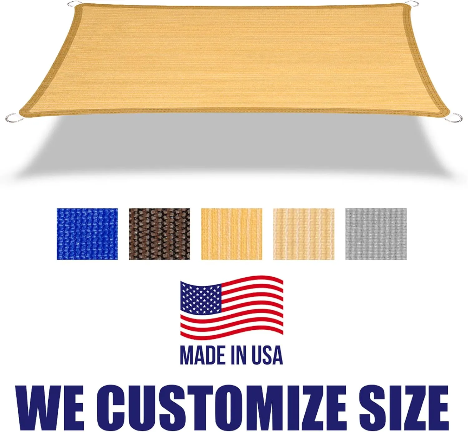 7' x 16' Sand Rectangle Sun Shade Sail Canopy, 95% UV Blockage Awning Shelter Fabric Cloth Screen for Patio Outdoor Backyard - Heavy Duty Commercial Grade (Custom Size - Made in USA)