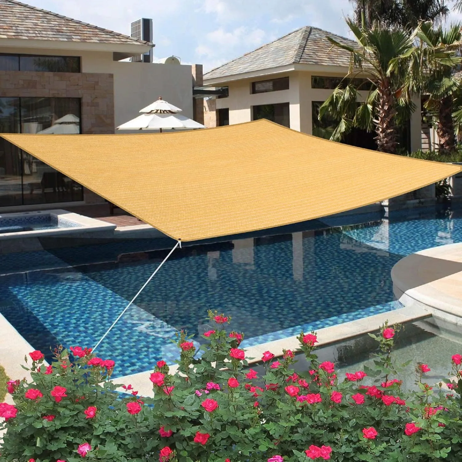 7' x 16' Sand Rectangle Sun Shade Sail Canopy, 95% UV Blockage Awning Shelter Fabric Cloth Screen for Patio Outdoor Backyard - Heavy Duty Commercial Grade (Custom Size - Made in USA)