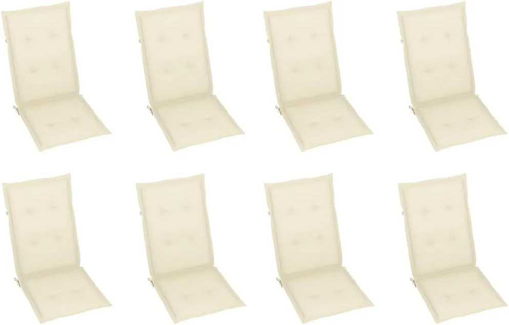 8-Piece Solid Acacia Wood Folding Patio Chairs Set with Cream Cushions - Adjustable Outdoor Dining Furniture for Garden, Beach, Poolside