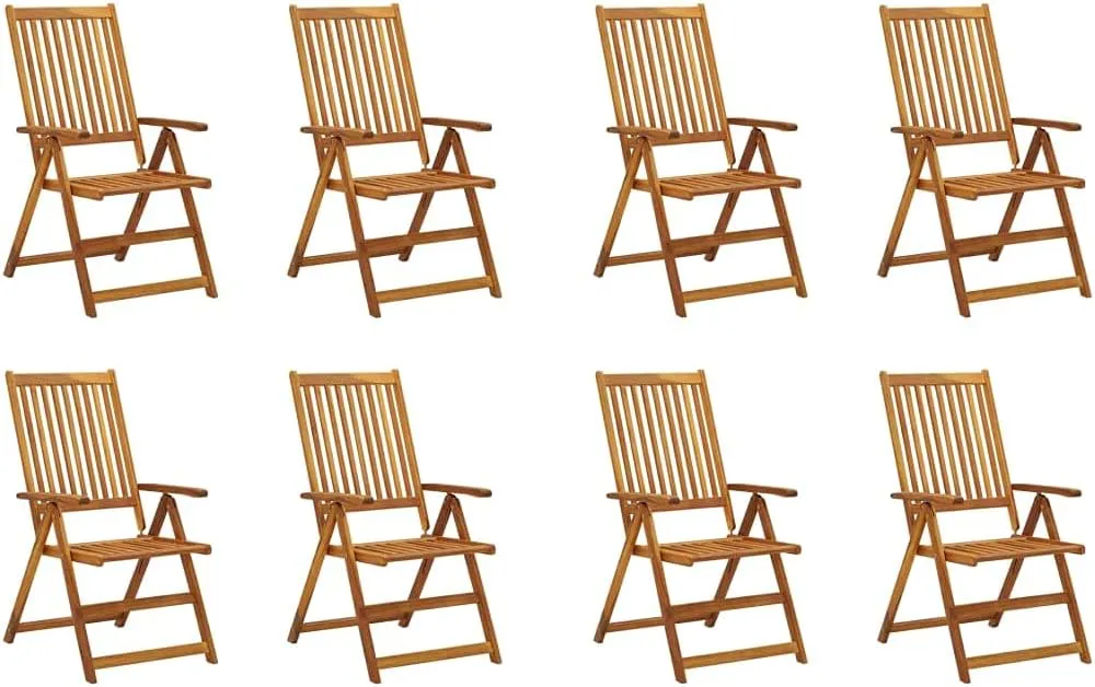 8-Piece Solid Acacia Wood Folding Patio Chairs Set with Cream Cushions - Adjustable Outdoor Dining Furniture for Garden, Beach, Poolside