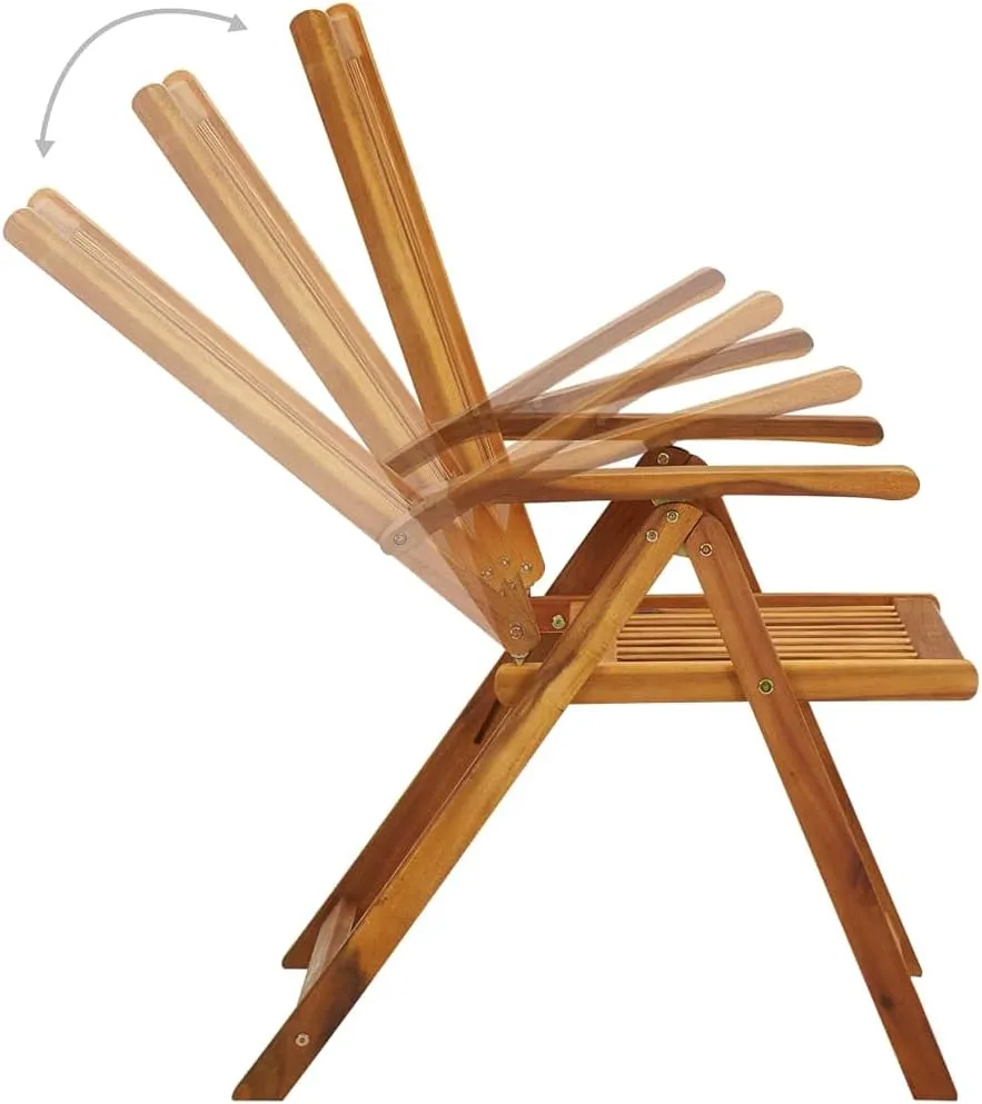 8-Piece Solid Acacia Wood Folding Patio Chairs Set with Cream Cushions - Adjustable Outdoor Dining Furniture for Garden, Beach, Poolside