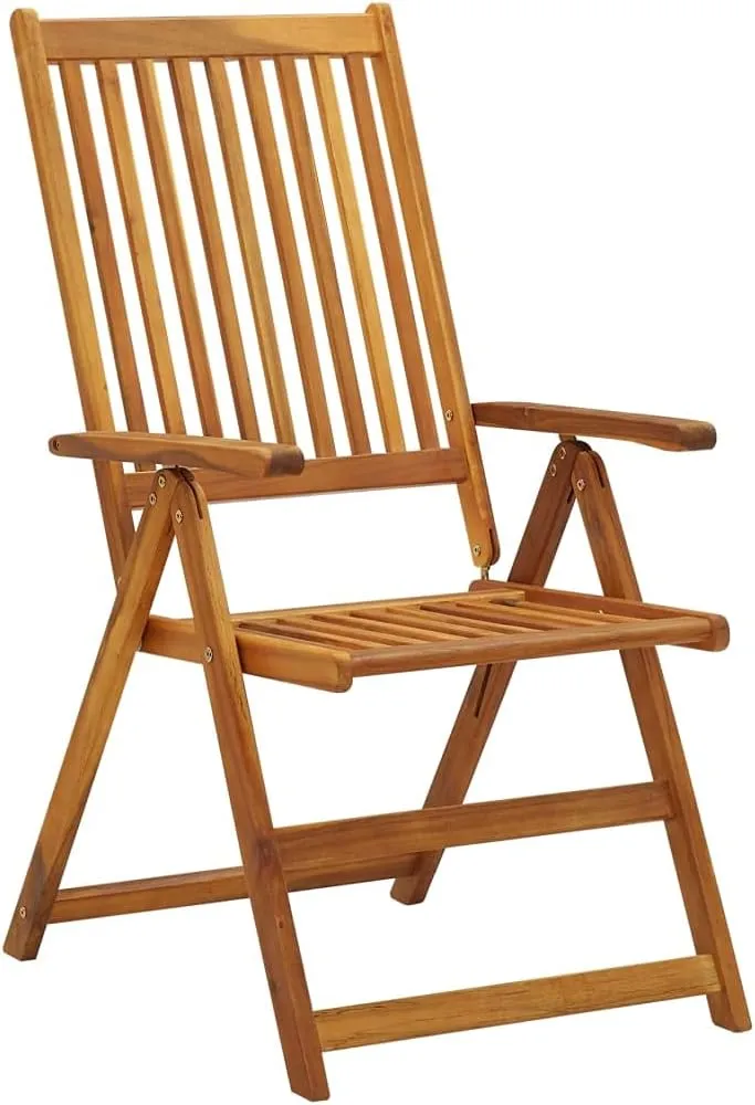 8-Piece Solid Acacia Wood Folding Patio Chairs Set with Cream Cushions - Adjustable Outdoor Dining Furniture for Garden, Beach, Poolside