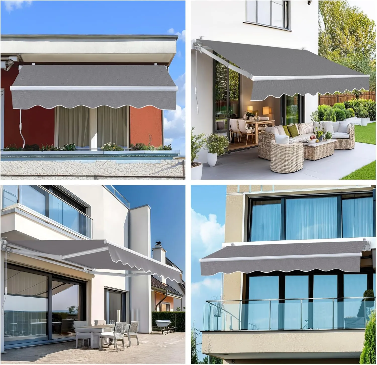 8.2'x6.5' Patio Awning Retractable Fully Assembled, Manual Sunshade Shelter Outdoor Deck Canopy Balcony Awning Cover with Crank Handle - Premium Quality 280G Ployester Aluminum Frame, Grey