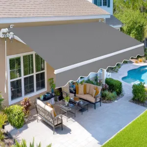 8.2'x6.5' Patio Awning Retractable Fully Assembled, Manual Sunshade Shelter Outdoor Deck Canopy Balcony Awning Cover with Crank Handle - Premium Quality 280G Ployester Aluminum Frame, Grey