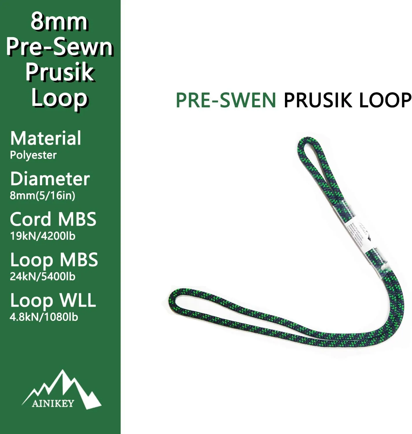 8mm (5/16") Sewn Prusik Loop 18 Inches / 24 Inches - Ideal for Arborist, Firefighting, Rigging, and Rescue Gear Black | 24 inch | Pack of 3