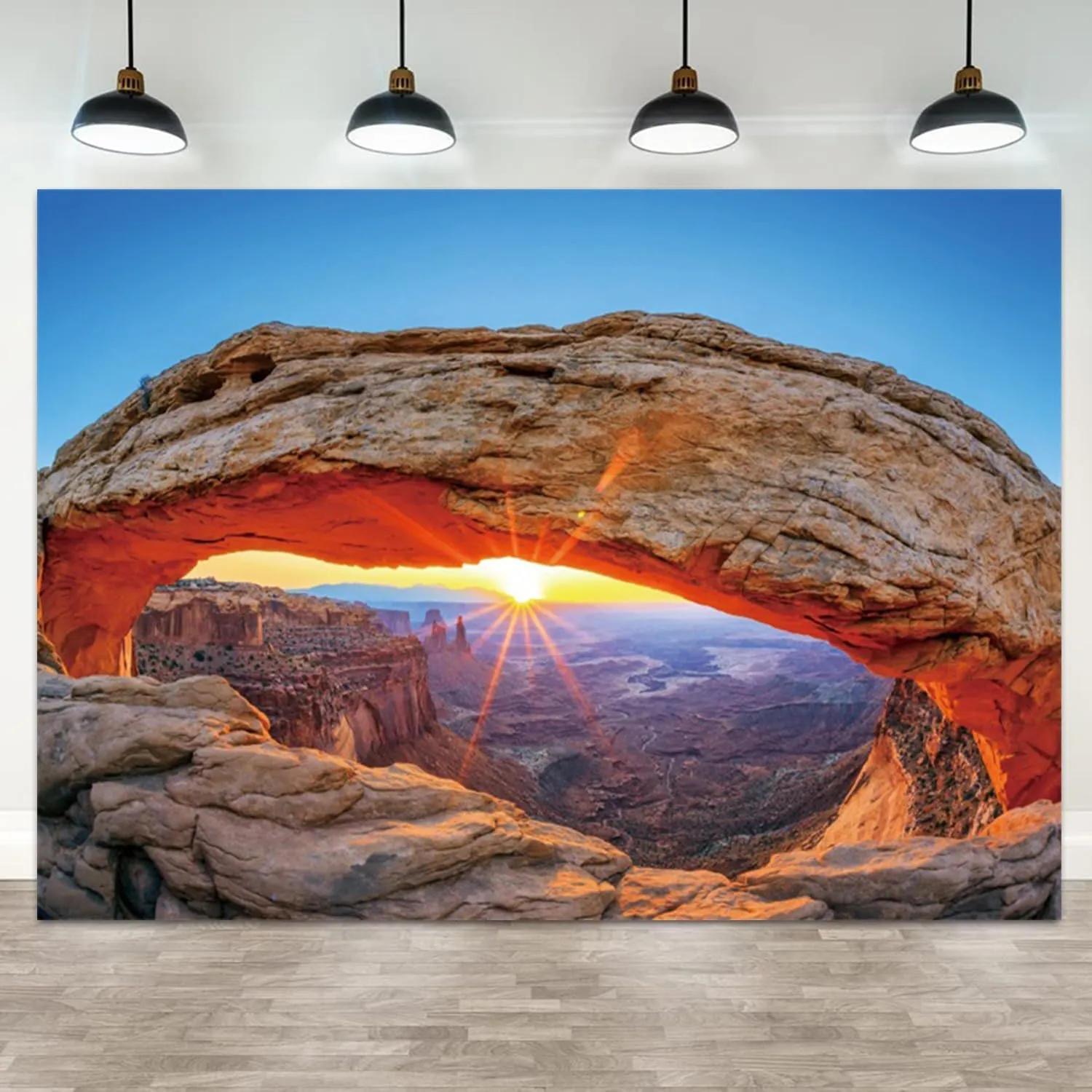 8x6ft Mesa Arch Backdrop Rock Stone Canyonlands National Park Photography Background Sunrise Desert Gobi Oasis Mountain Sun Rays Banner Decorations Natural Desert Landscape Photo Booth Prop
