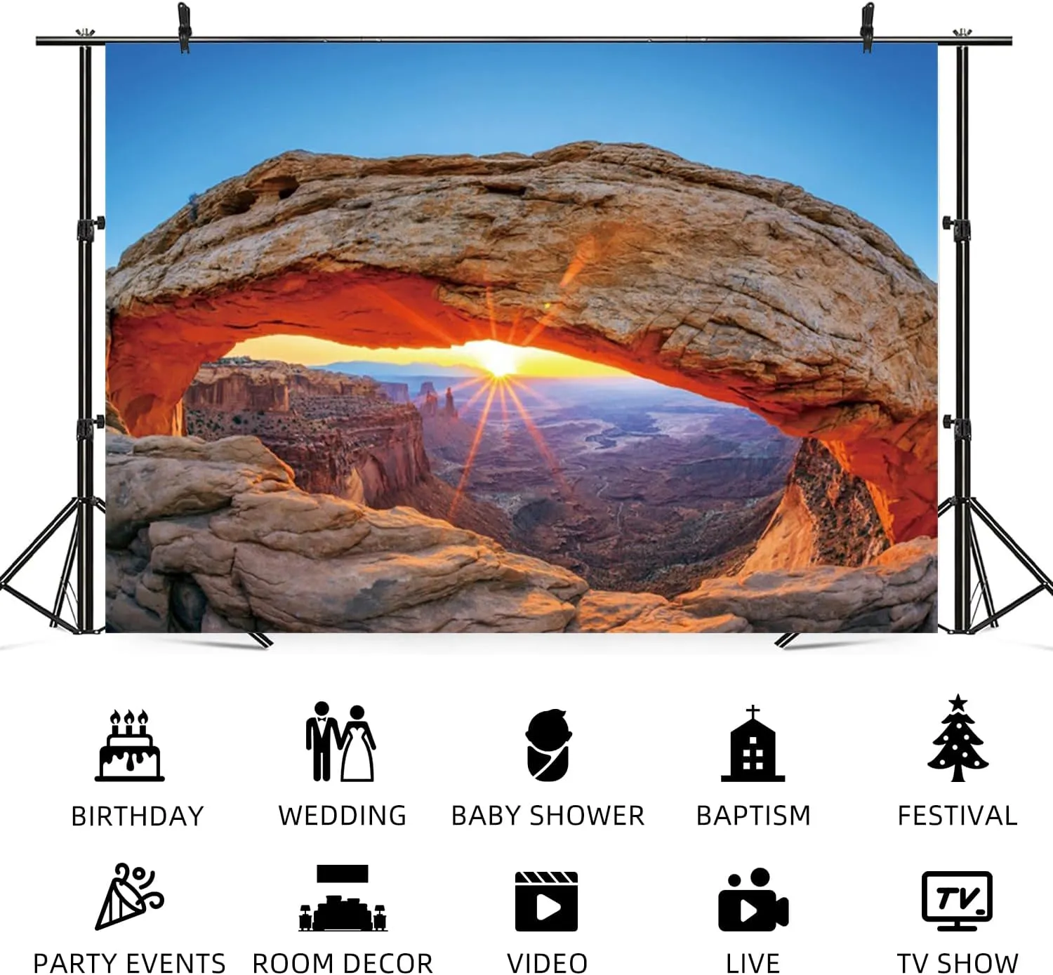 8x6ft Mesa Arch Backdrop Rock Stone Canyonlands National Park Photography Background Sunrise Desert Gobi Oasis Mountain Sun Rays Banner Decorations Natural Desert Landscape Photo Booth Prop