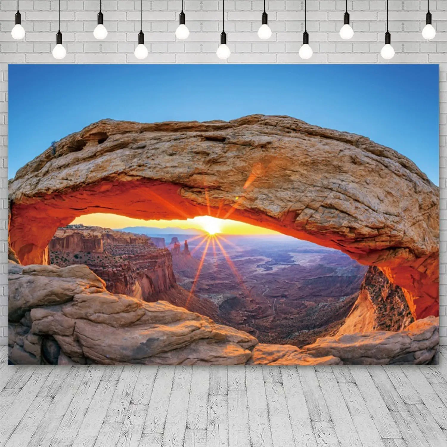 8x6ft Mesa Arch Backdrop Rock Stone Canyonlands National Park Photography Background Sunrise Desert Gobi Oasis Mountain Sun Rays Banner Decorations Natural Desert Landscape Photo Booth Prop